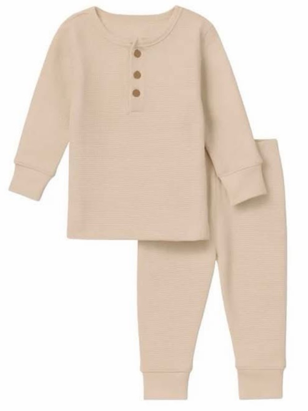 NWT Polished Prints Kids Beige Waffle Henley Set 2T 3T 6Y